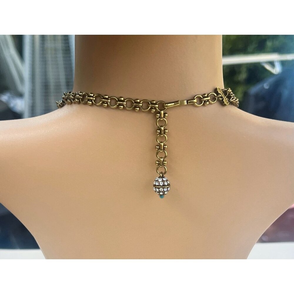 Vintage Turquoise & Crystal Tassel Lariat Necklace By Heidi Daus - Picture 4 of 9